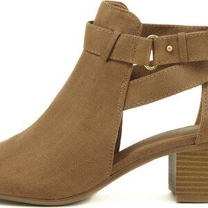 Women's Cutout Side Strap Ankle Booties Chunky Heel Imitation Suede